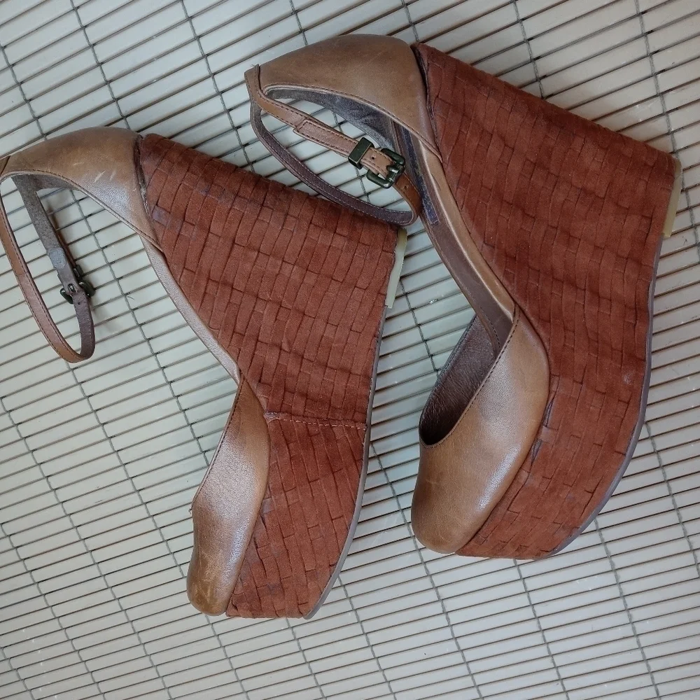 Seven For All Mankind Womens Brown woven leather  platform Shoes Size 9M 310pem